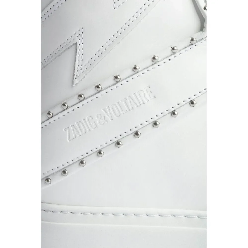 Zadig & Voltaire Women's White Leather Studded High Flash Sneakers Size 41 NWOT